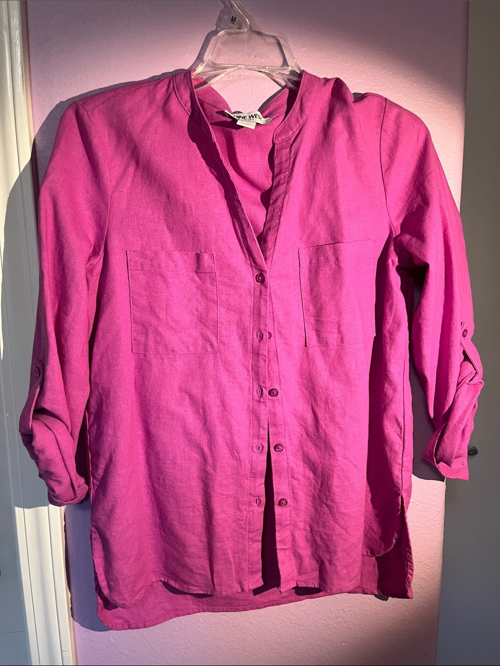 Nine West Hot Pink linen blend Button-Up Top